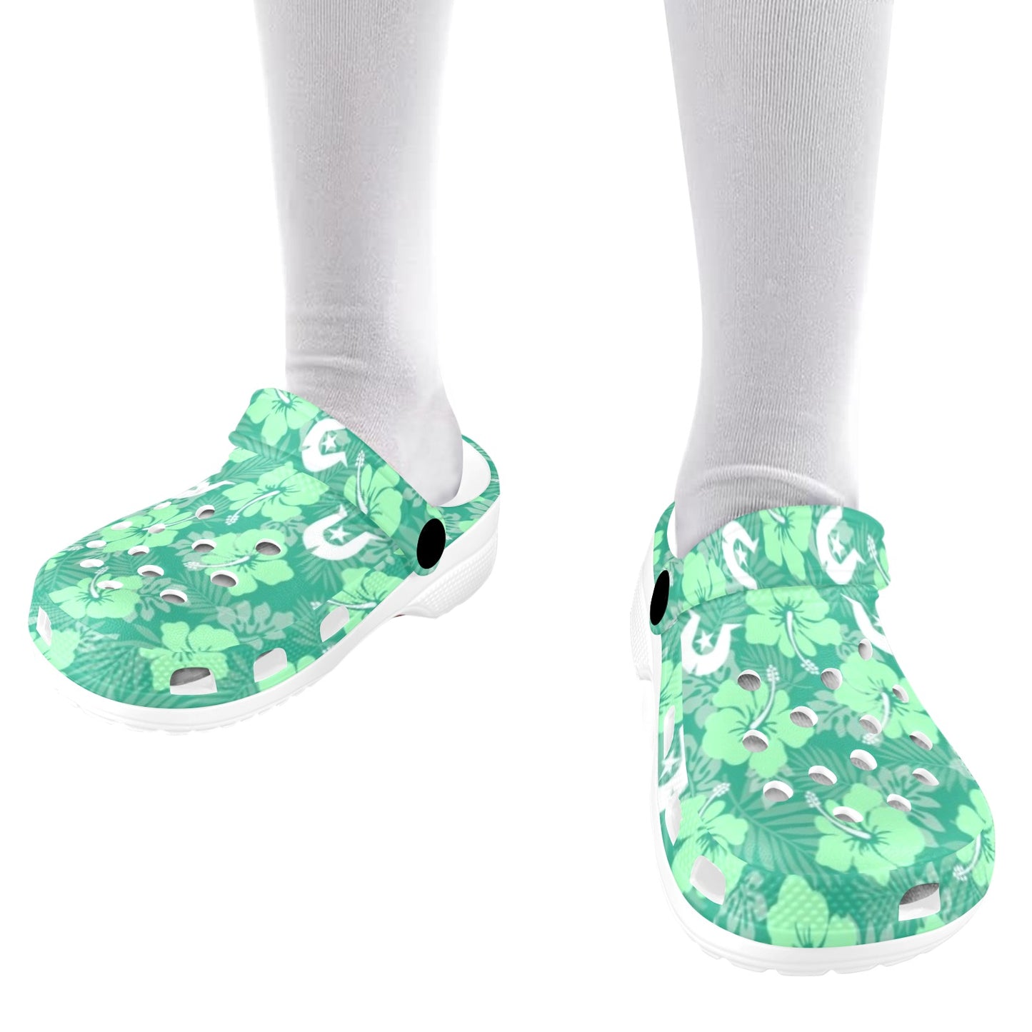 Hibiscus flowers with Dhari (Royal mint) on Kids Clogs