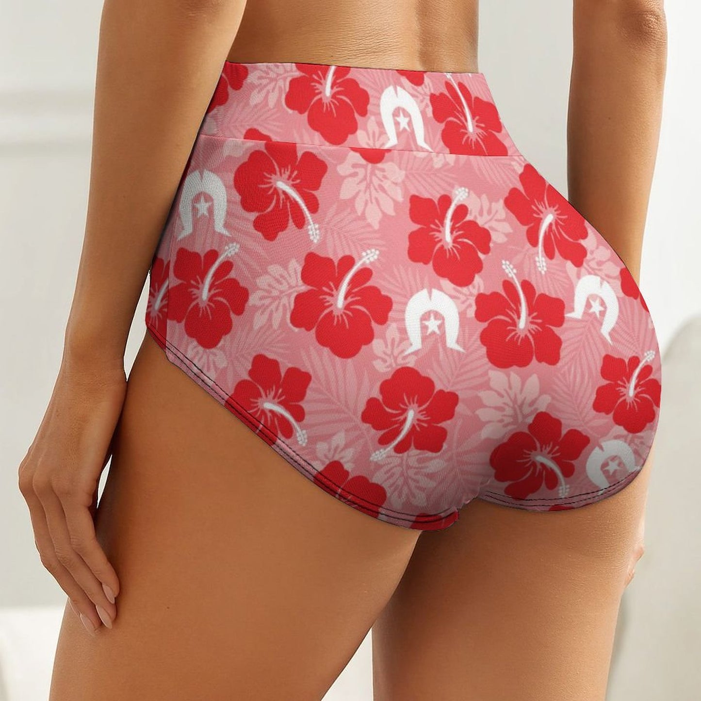 Hibiscus flowers with Dhari (Royal Pink) on Women's High-Rise Panties