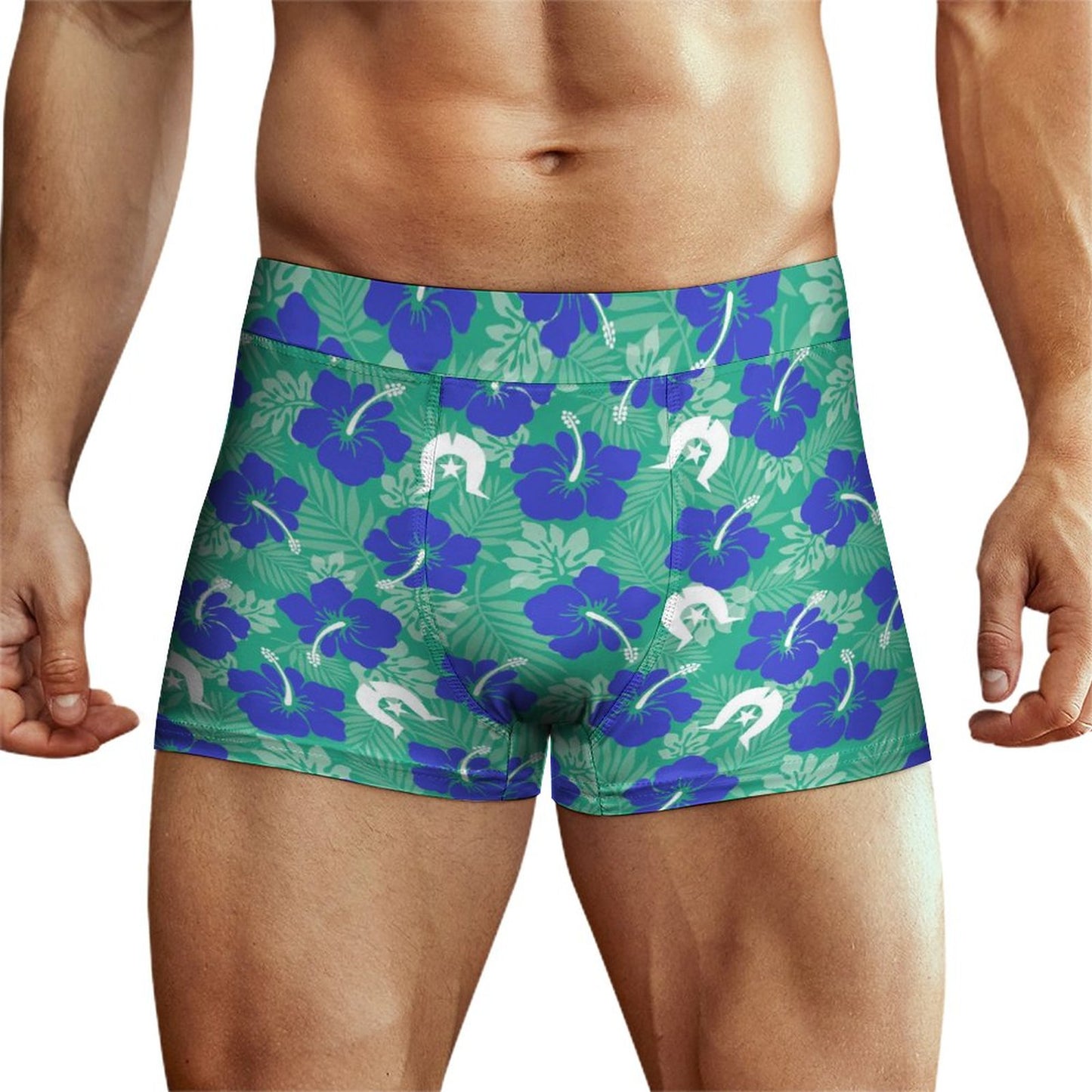 Royal Blue Hibiscus flowers with Dhari on Milk Fiber Boxer Shorts for Men