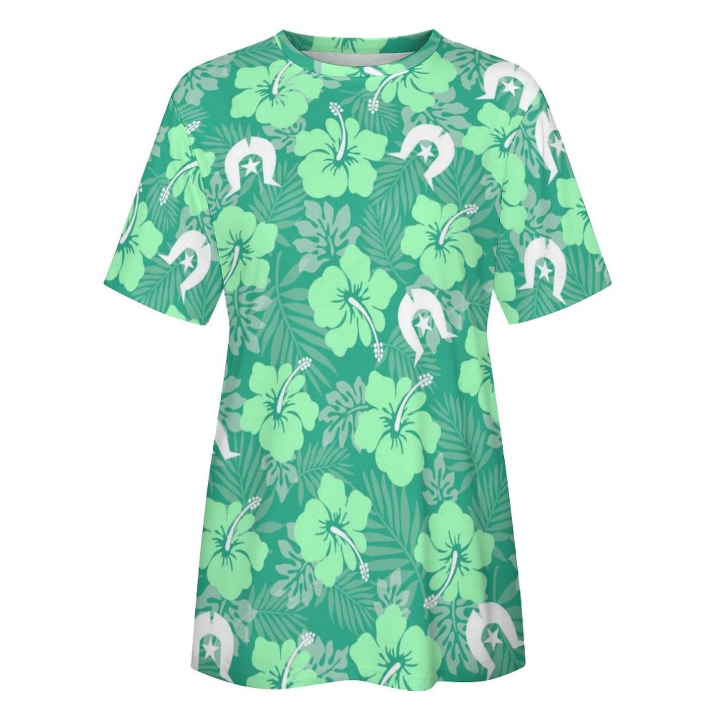 Hibiscus flowers with Dhari (Royal mint) on Cotton Summer Short Sleeve T-Shirts for Women