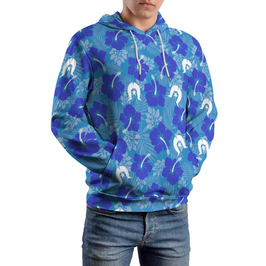 Hibiscus flowers with Dhari (Royal blue) on Men's Cool Hoodie with Double-layer Cap