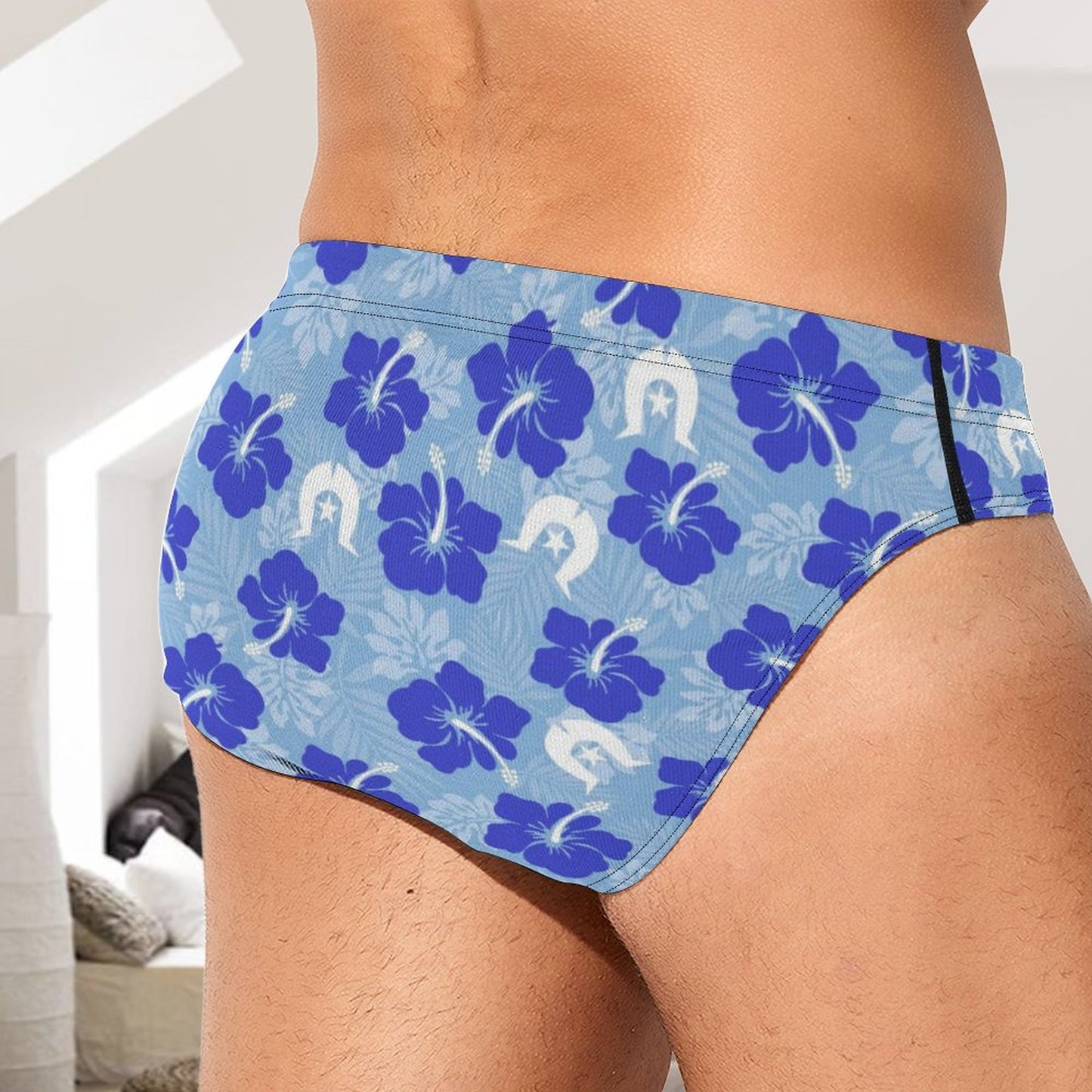 Hibiscus flowers with White Dhari (Sky blue) on Milk Silk Men's Briefs