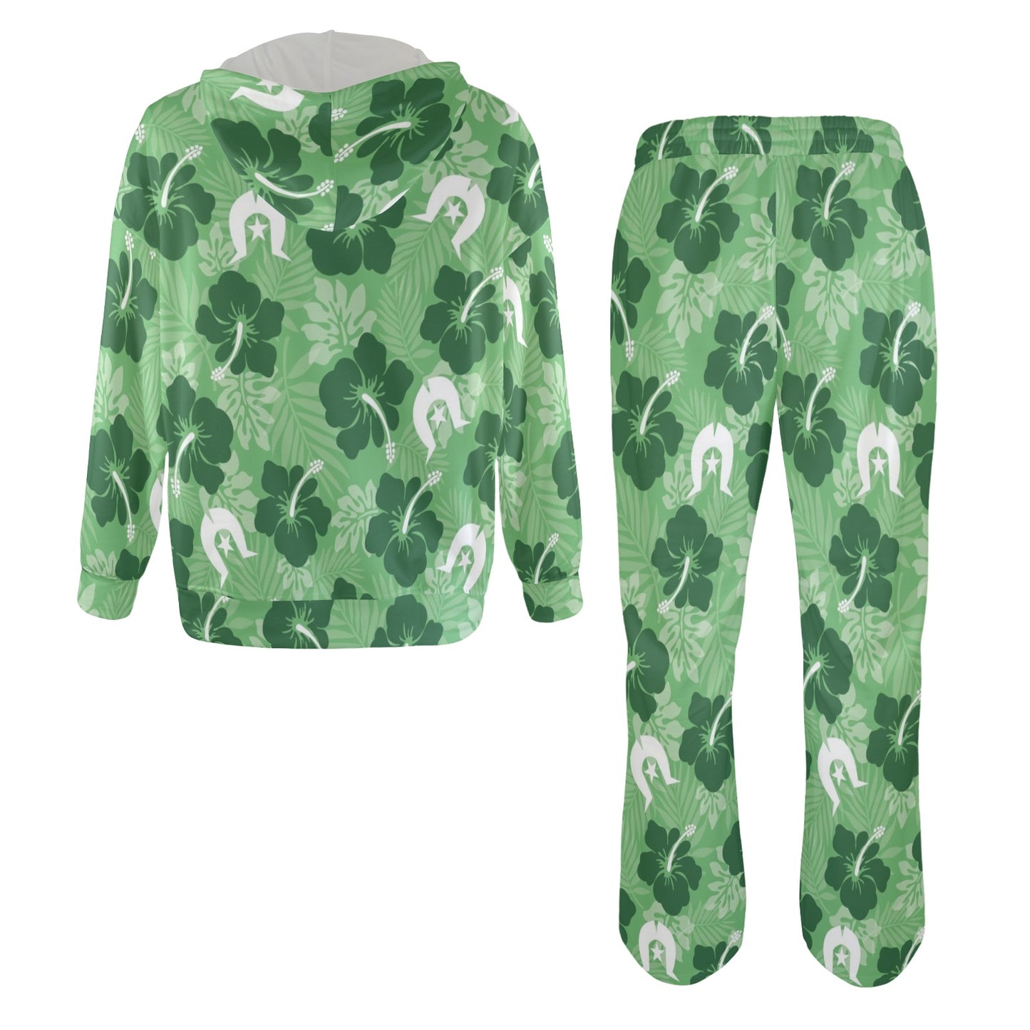 Hibiscus flowers with Dhari (Sea Grass Green) on Men's Streetwear Oversized Flared Tracksuit