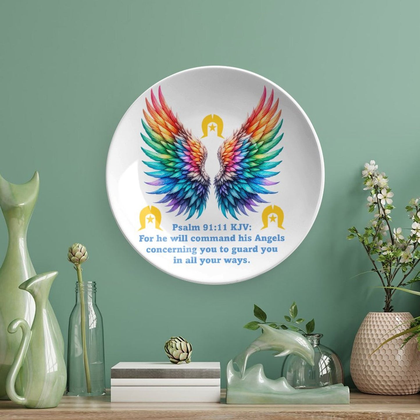 Bible Psalm on Angels with Dhari on Bone China Decorative Plate