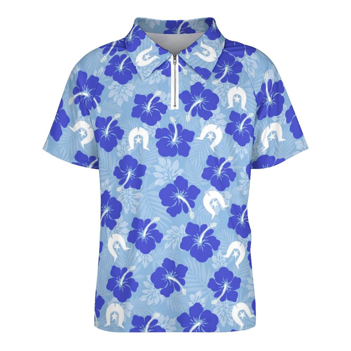 Hibiscus flowers with White Dhari (Sky blue) on Short Sleeved Sportswear Men's T Shirt