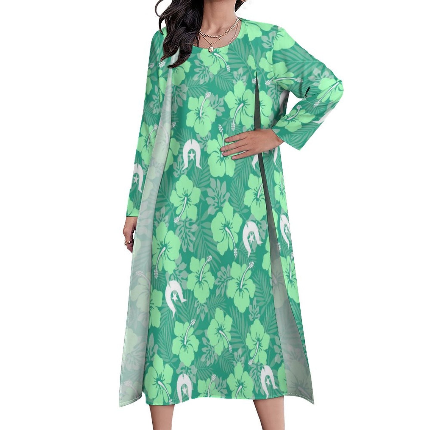 Hibiscus flowers with Dhari (Royal mint) on Long Dress Set