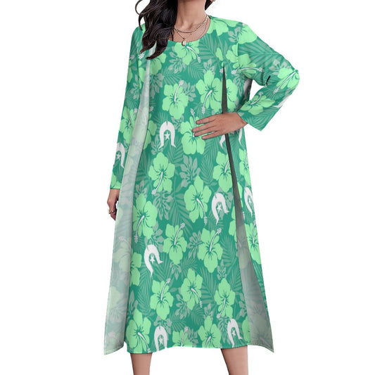 Hibiscus flowers with Dhari (Royal mint) on Long Dress Set