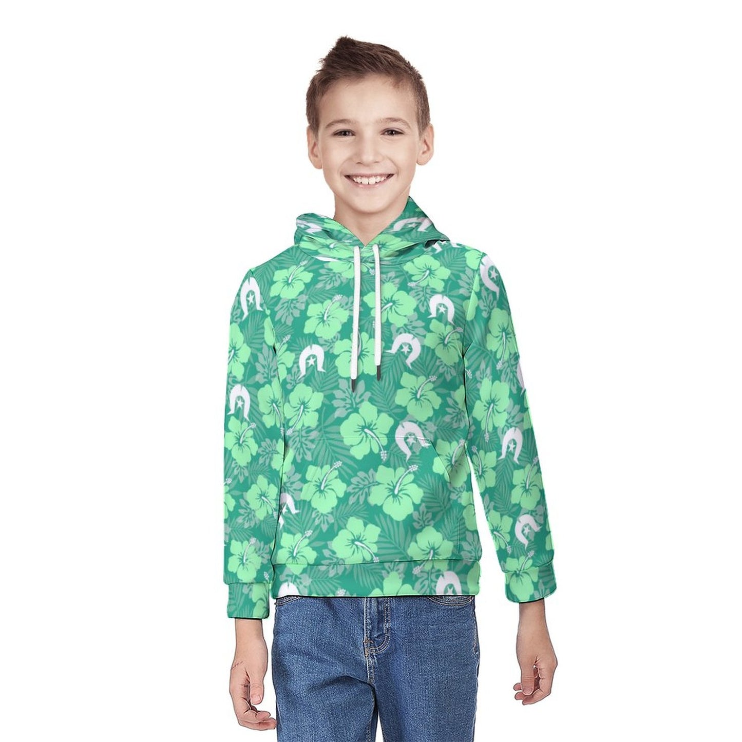 Hibiscus flowers with Dhari (Royal mint) on Youth's Hoodie