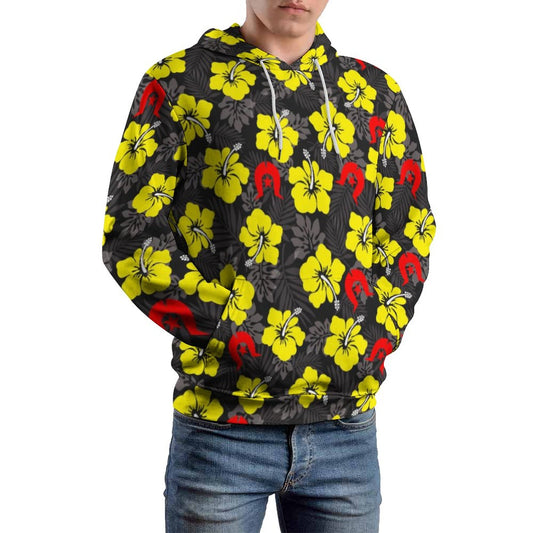 Royal yellow Hibiscus with Red Dhari on Men's Cool Hoodie with Double-layer Cap