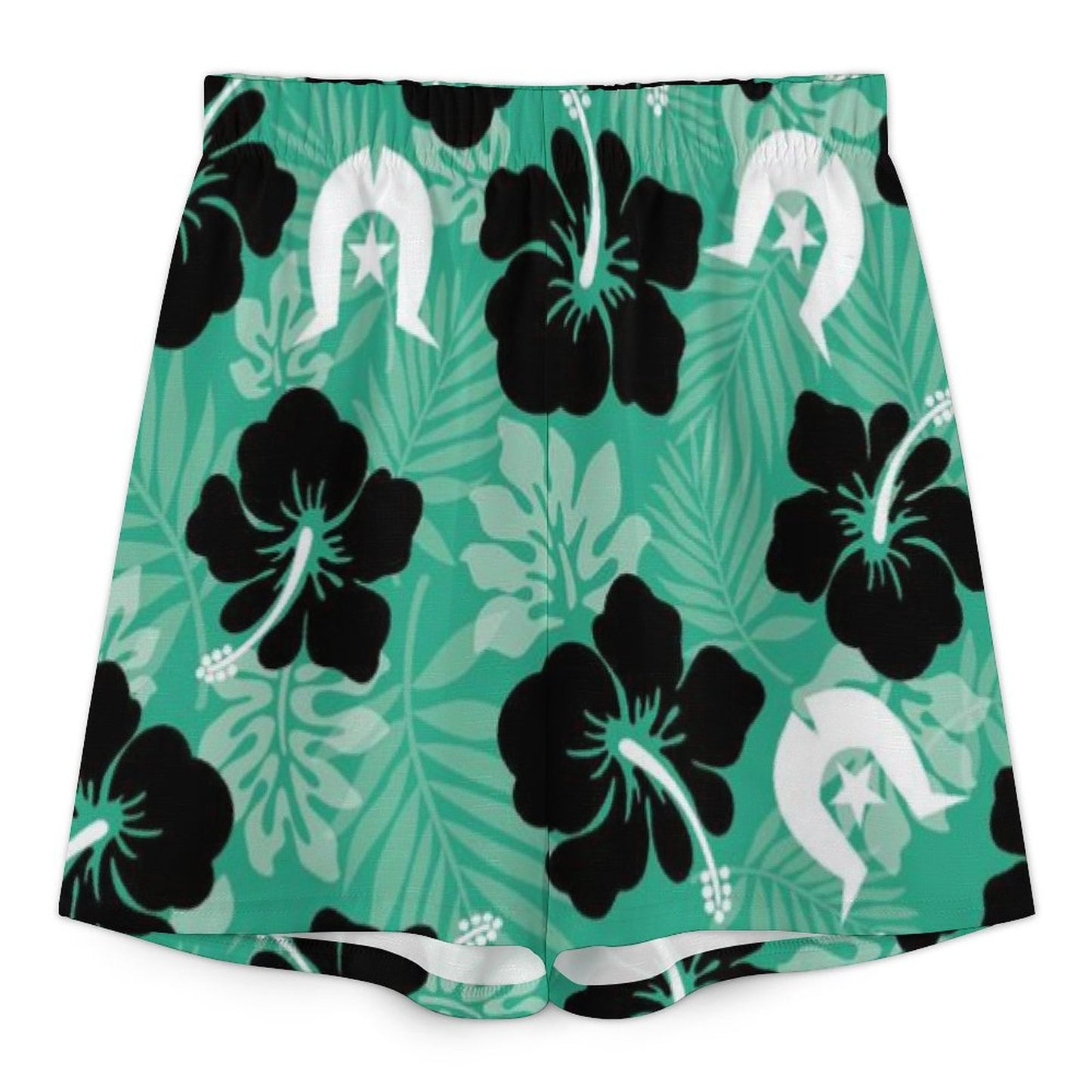 Black Hibiscus with White Dhari on Mediterranean Style V-Neck Suit