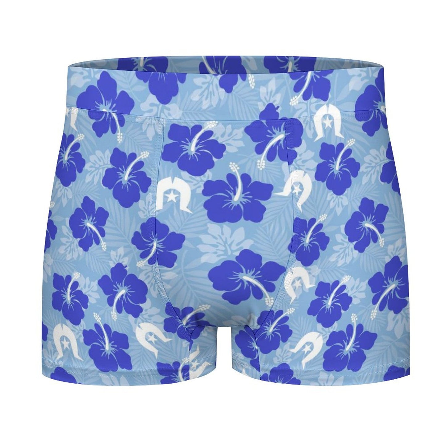 Hibiscus flowers with White Dhari (Sky blue) on Milk Fiber Boxer Shorts for Men