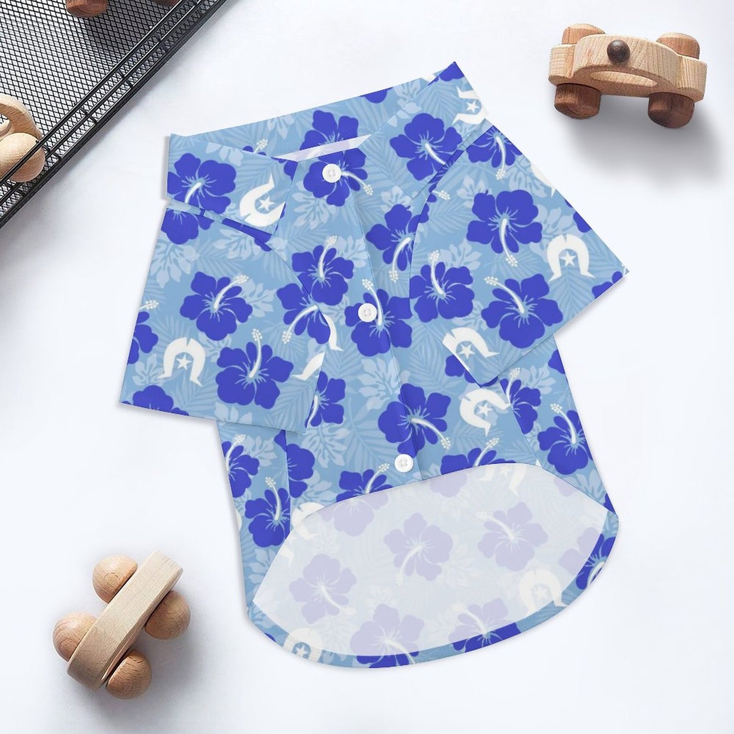 Hibiscus flowers with White Dhari (Sky blue) on Pet Shirt