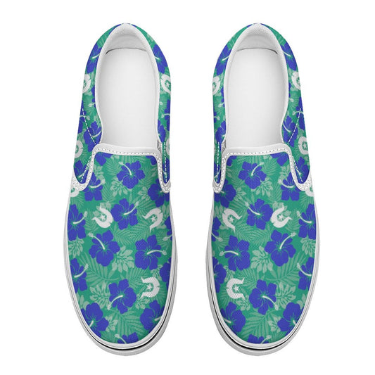 Royal Blue Hibiscus flowers with Dhari on Canvas Shoes for Teenagers