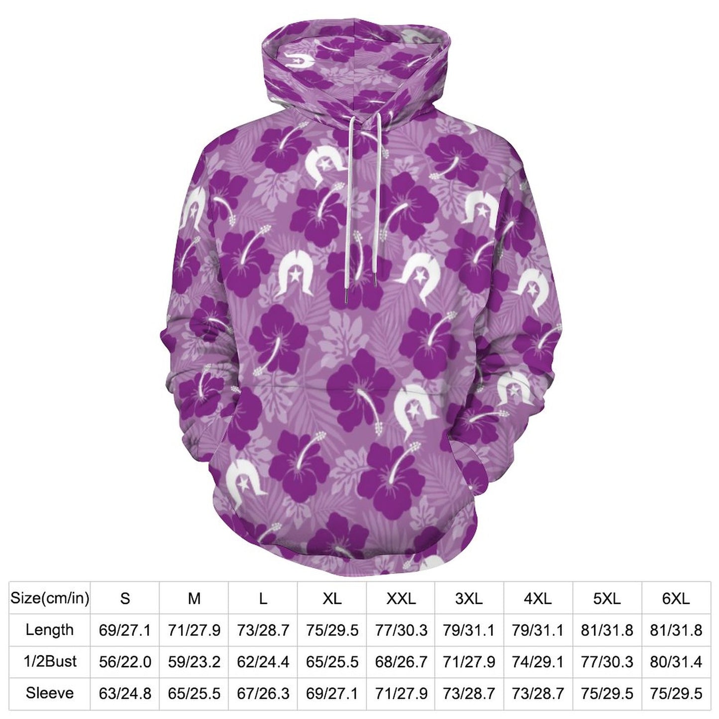 Hibiscus flowers with White Dhari (Royal purple) on Men's Cool Hoodie with Double-layer Cap