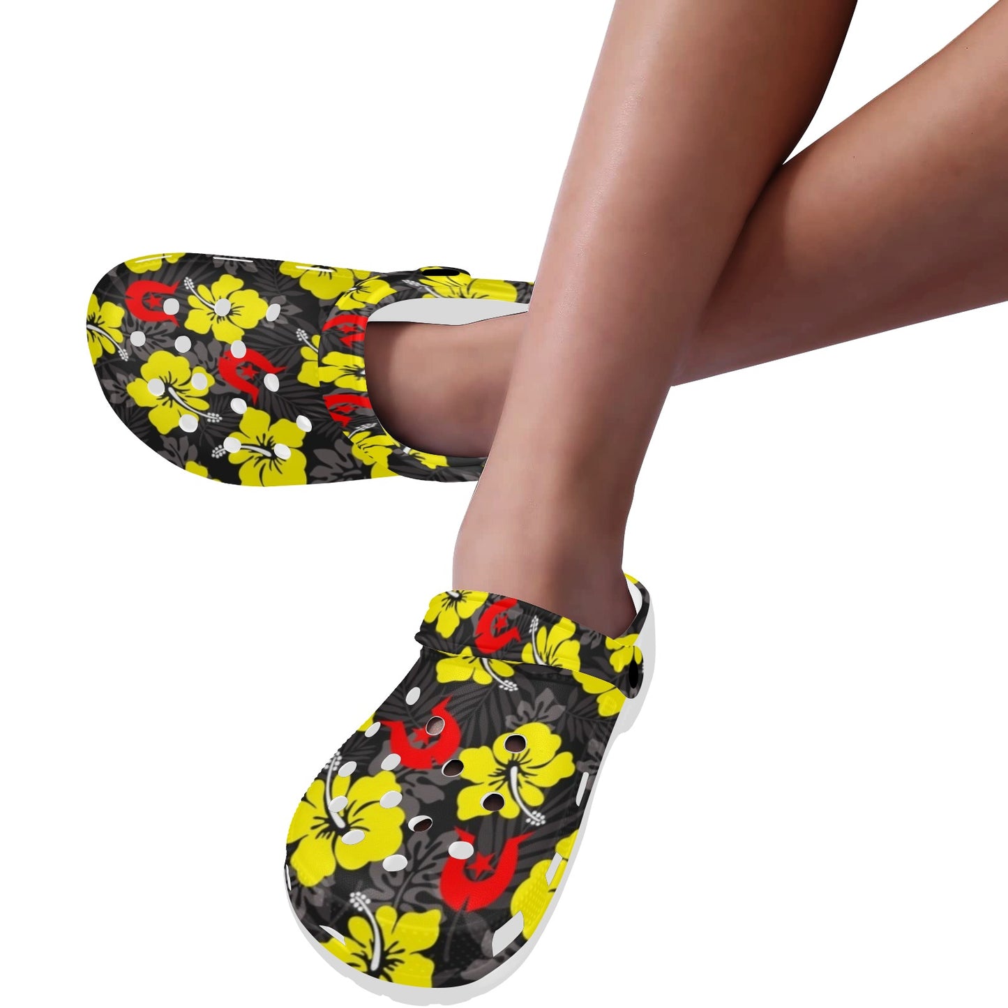 Royal yellow Hibiscus with Red Dhari on Adults Clogs