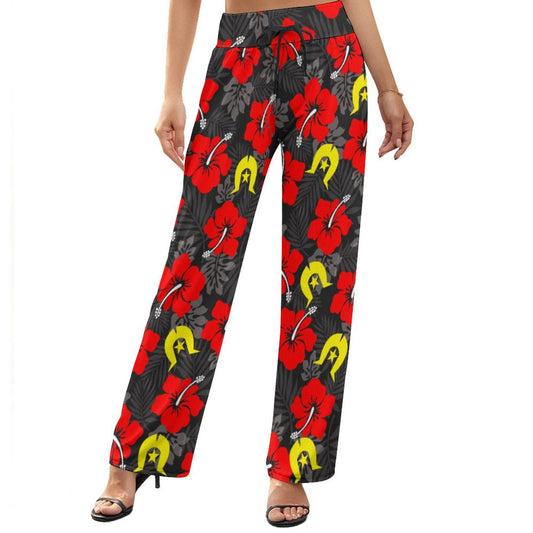 Royal Red Hibiscus with Yellow Dhari on Baggy Pants for Women