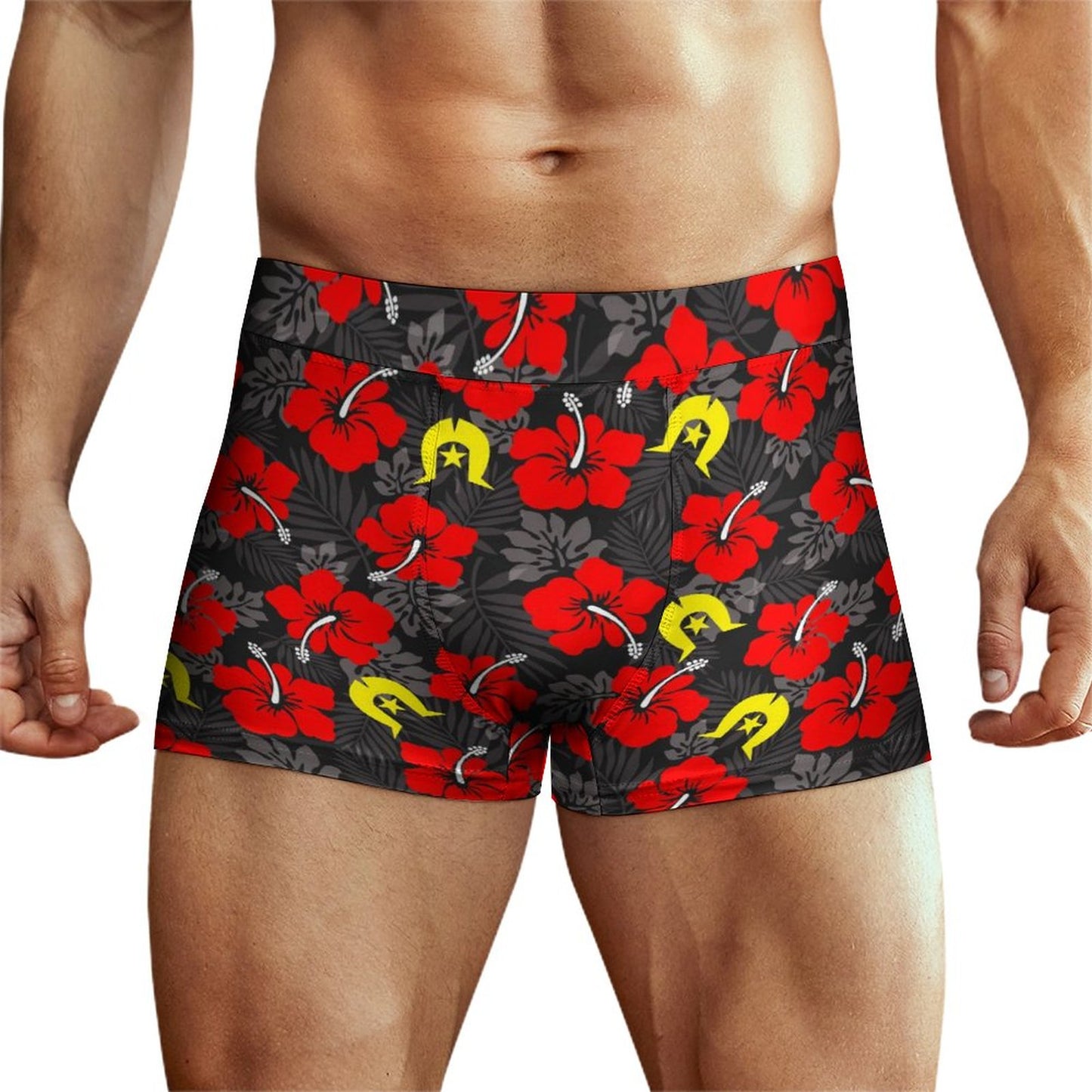 Royal Red Hibiscus with Yellow Dhari on Milk Fiber Boxer Shorts for Men