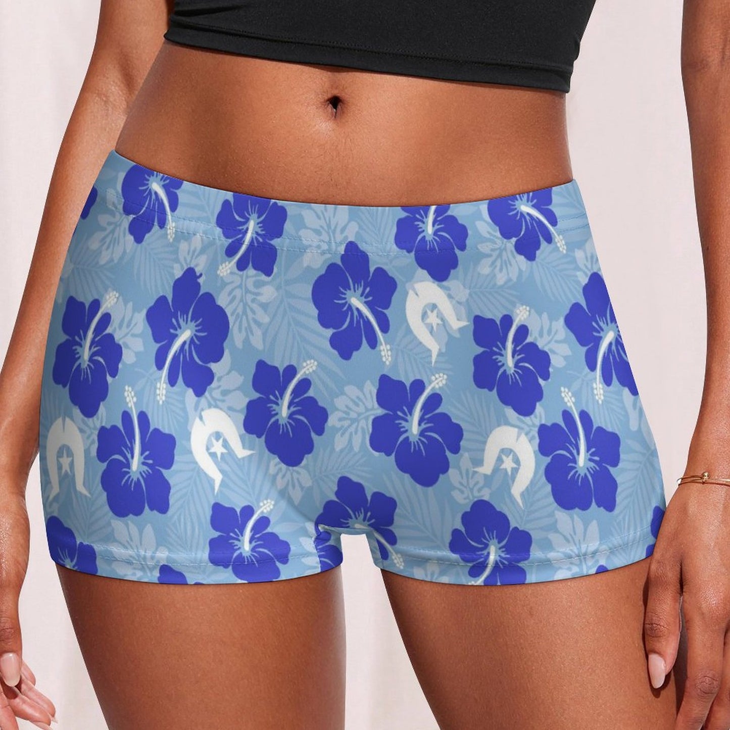 Hibiscus flowers with White Dhari (Sky blue) on 180gsm Women's Boxer Briefs