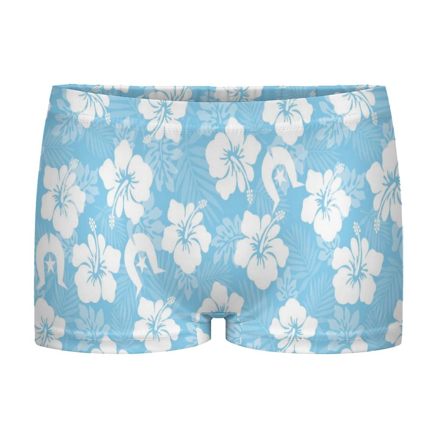 White hibiscus and Dhari (Blue) on 180gsm Women's Boxer Briefs