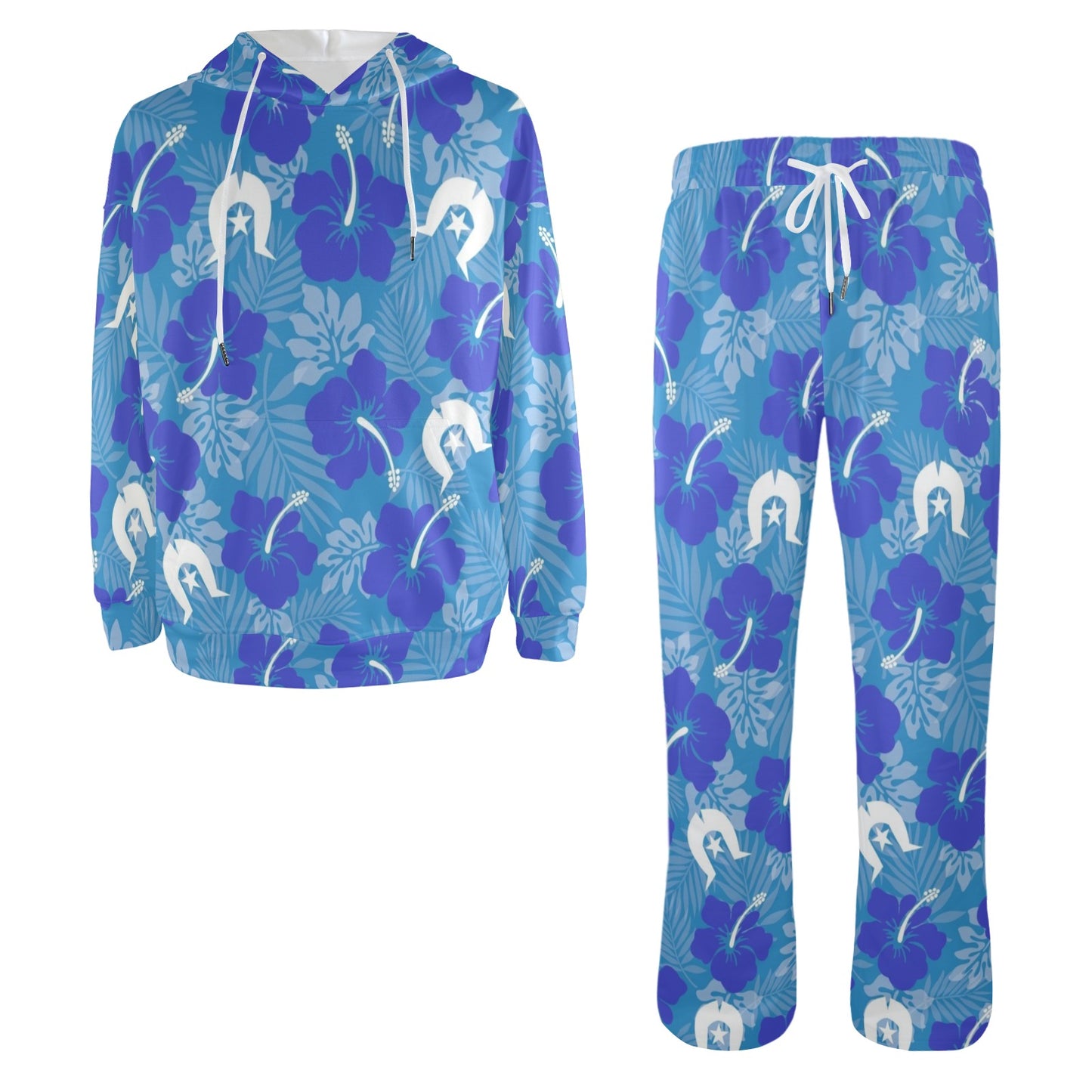 Hibiscus flowers with Dhari (Royal blue) on Men's Streetwear Oversized Flared Tracksuit