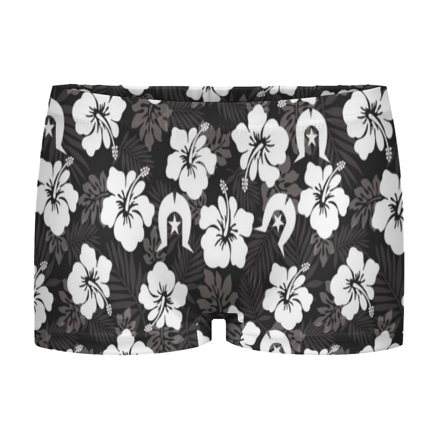 White Hibiscus and Dhari (Black) on 180gsm Women's Boxer Briefs