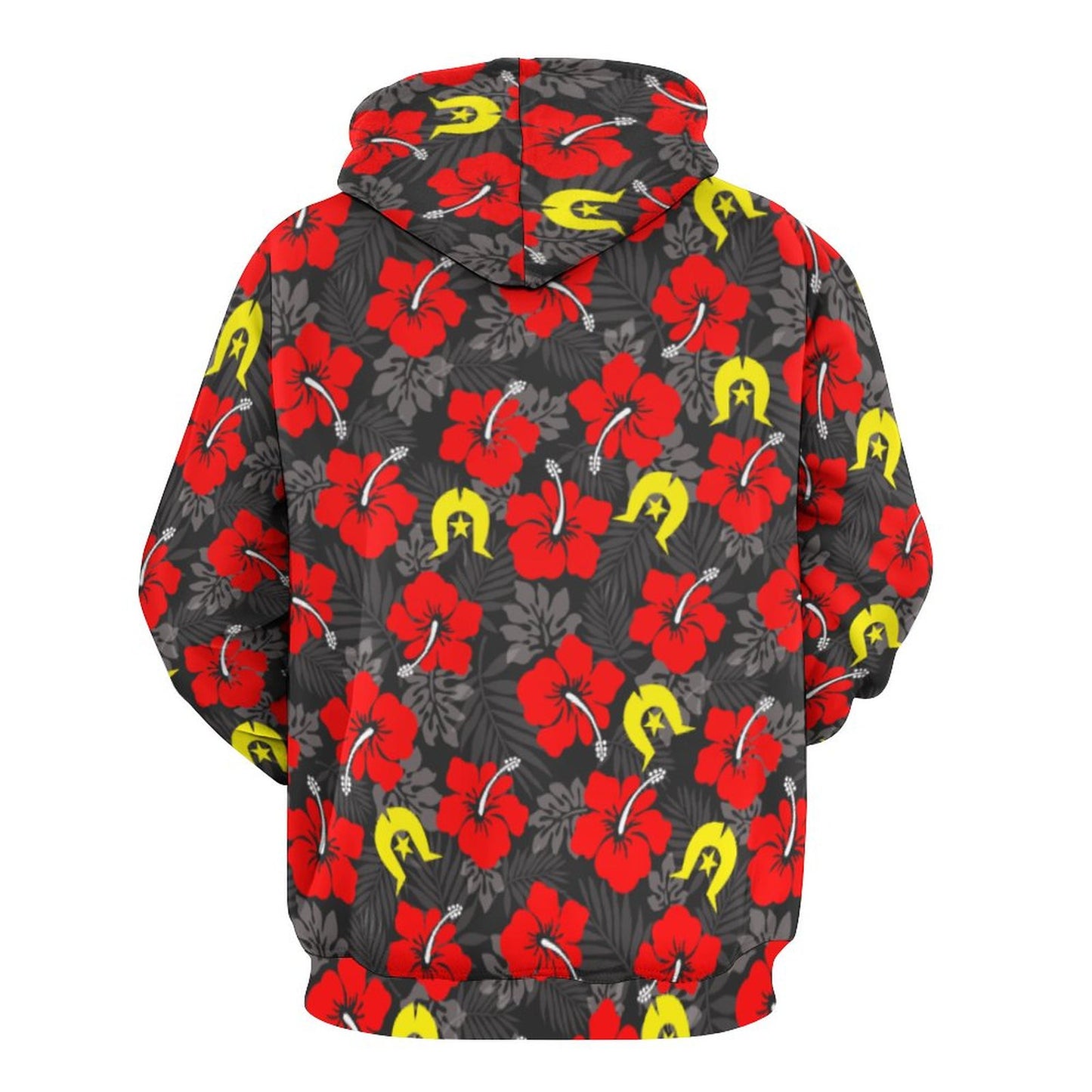 Royal Red Hibiscus with Yellow Dhari on Men's Cool Hoodie with Double-layer Cap