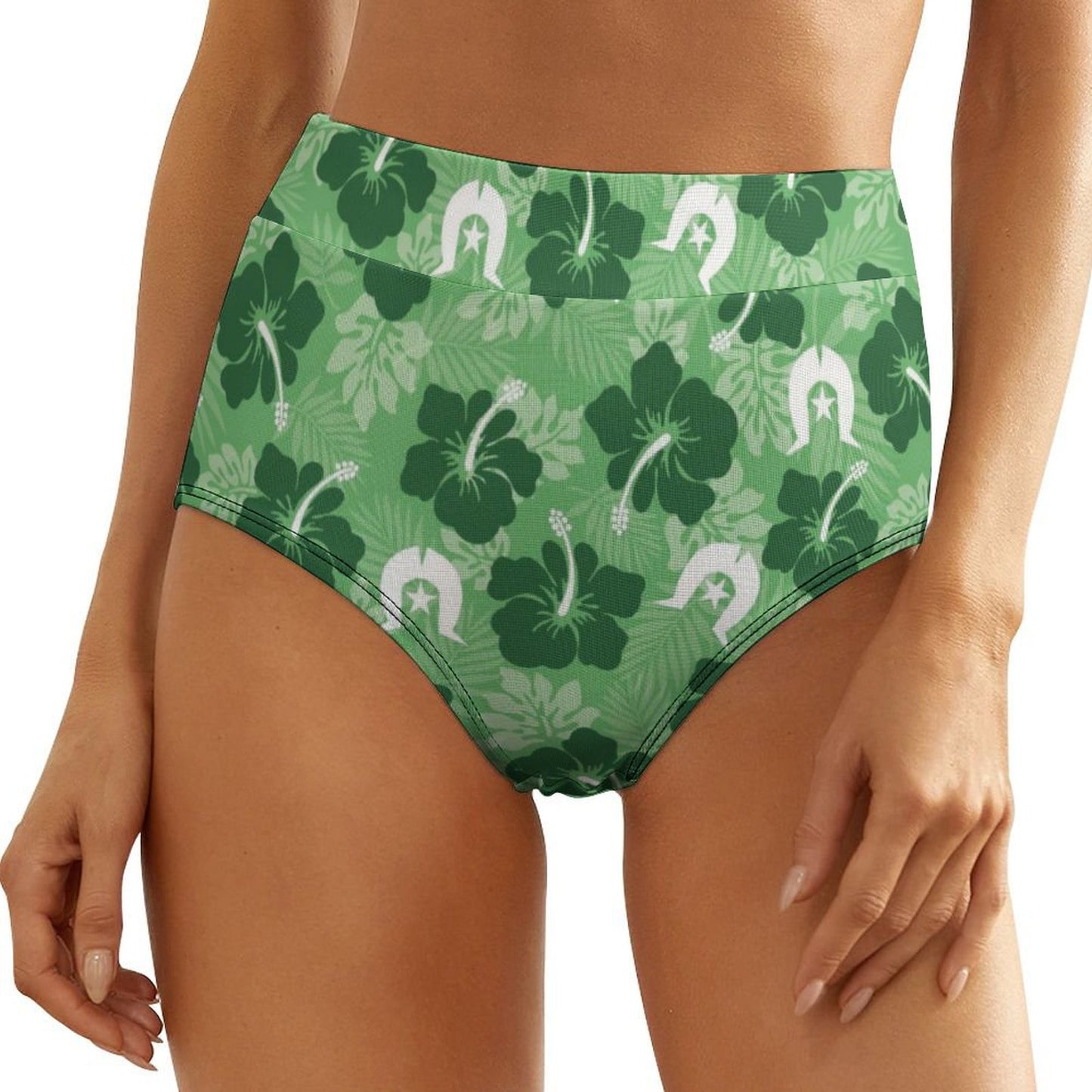 Hibiscus flowers with Dhari (Sea Grass Green) on Women's High-Rise Panties