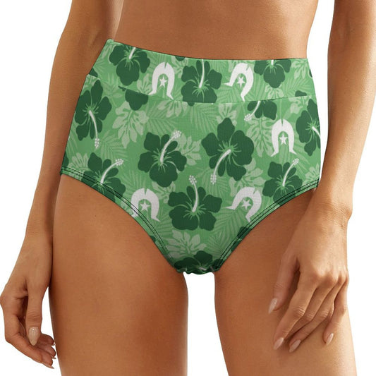 Hibiscus flowers with Dhari (Sea Grass Green) on Women's High-Rise Panties