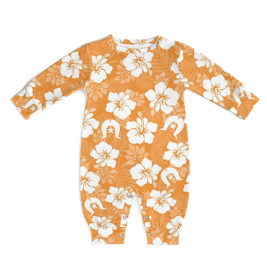 White Hibiscus flowers with Dhari (Orange) on Baby Romper QLR (All-Over Printing)