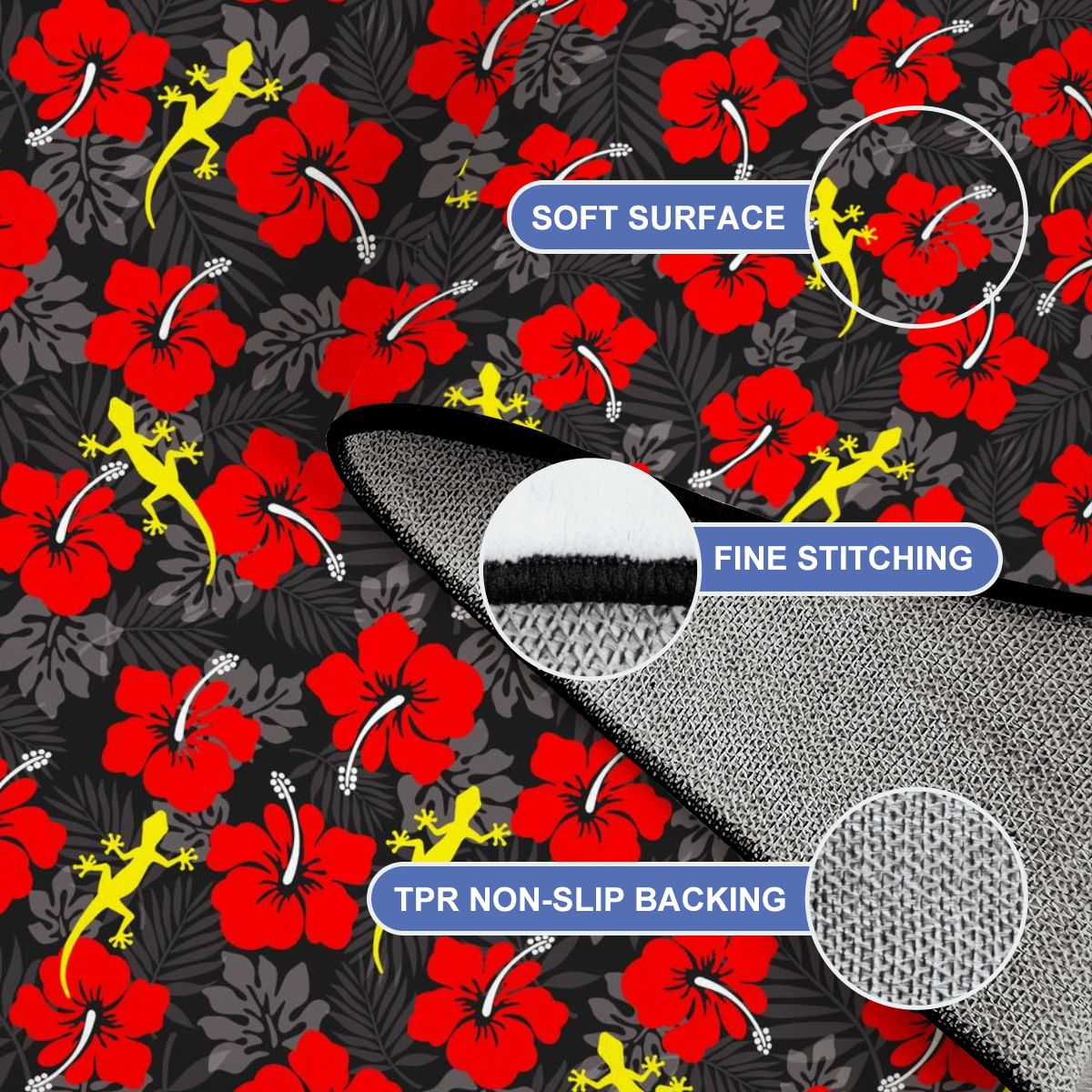 Royal Red Hibiscus flowers with Gecko on Large Area Rug Floor Carpet