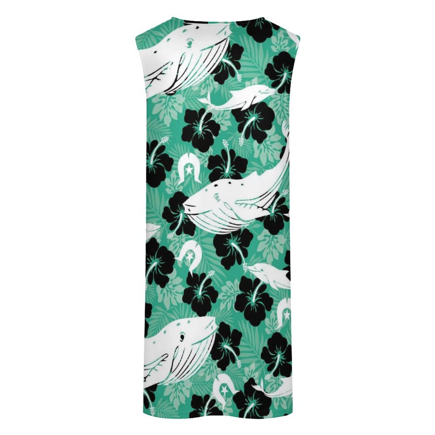 Black Hibiscus with Whale, Dolphin and Dhari on Sleeveless Pocket Dress