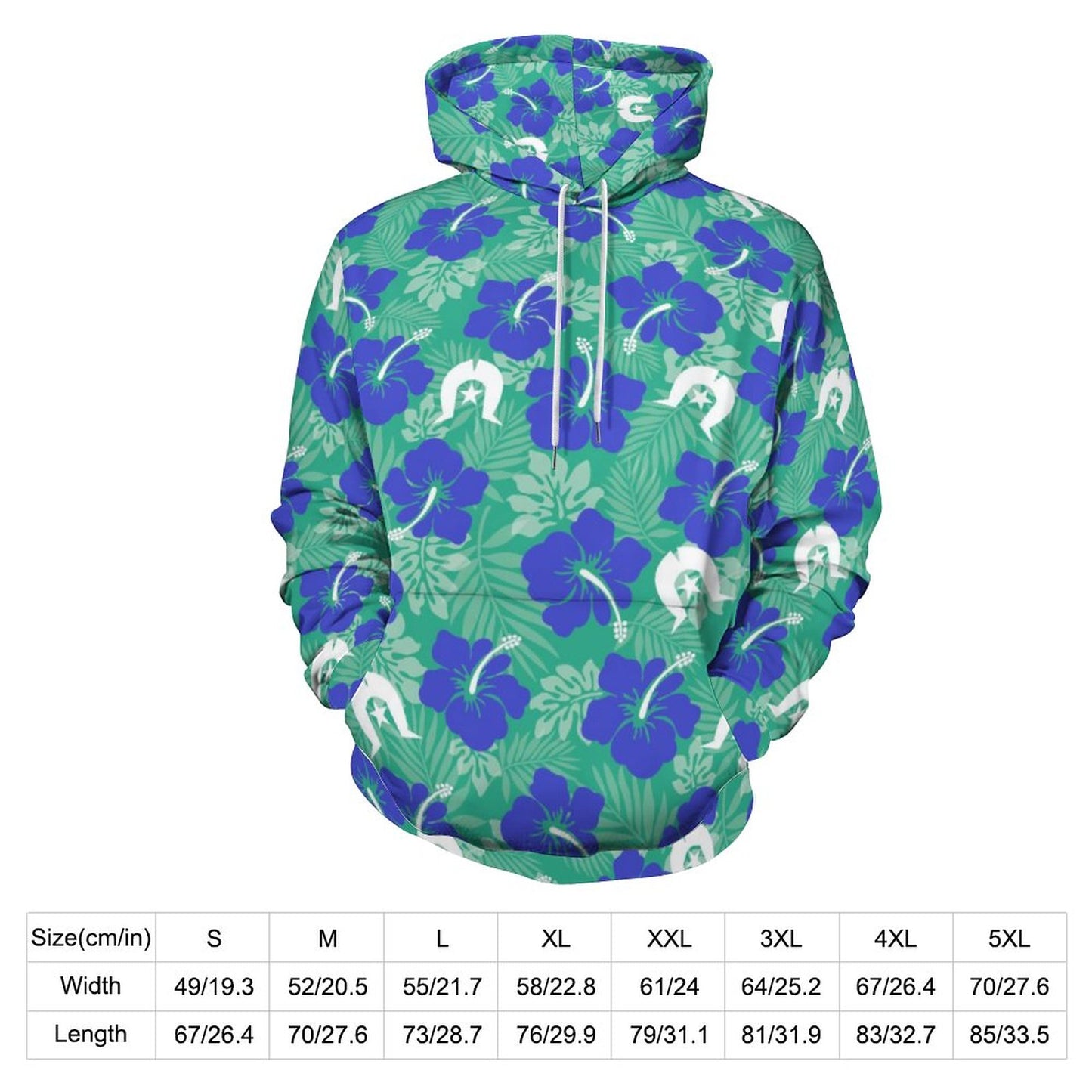 Royal Blue Hibiscus flowers with Dhari on Lady Hoodie with Double-layer Cap