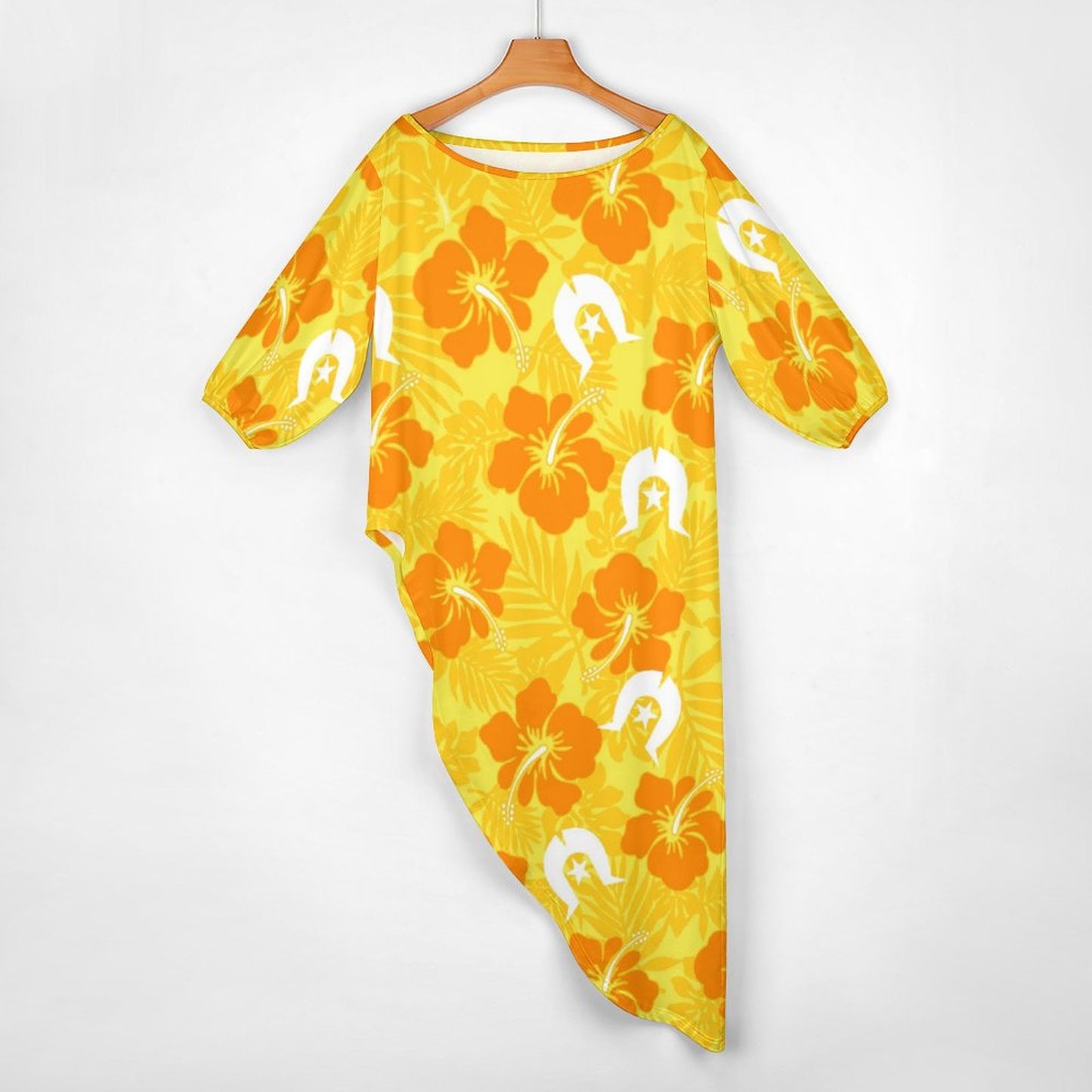 Hibiscus flowers with Dhari (Gold) on Diagonal Shoulder Two Piece Set