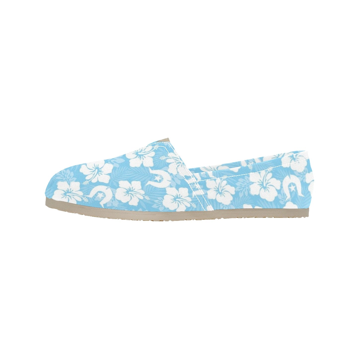 White Hibiscus and Dhari (blue) on Men's Classic Canvas Slip-On Shoes