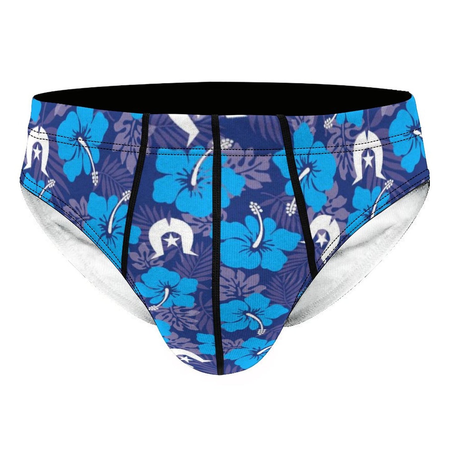 Hibiscus flowers with White Dhari (Royal blue) on Milk Silk Men's Briefs