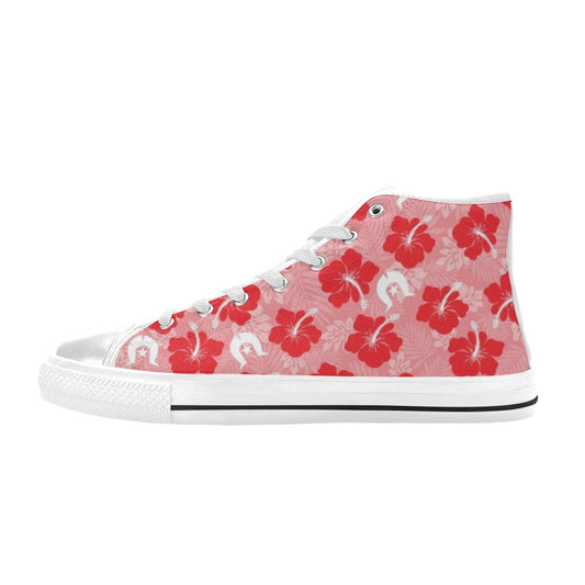 Hibiscus flowers with Dhari (Royal Pink) on Women's High Top Canvas Shoes