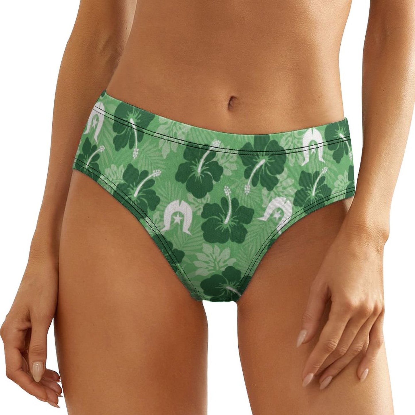 Hibiscus flowers with Dhari (Sea Grass Green) on Women's Low-Rise Panties