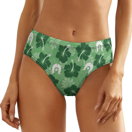 Hibiscus flowers with Dhari (Sea Grass Green) on Women's Low-Rise Panties