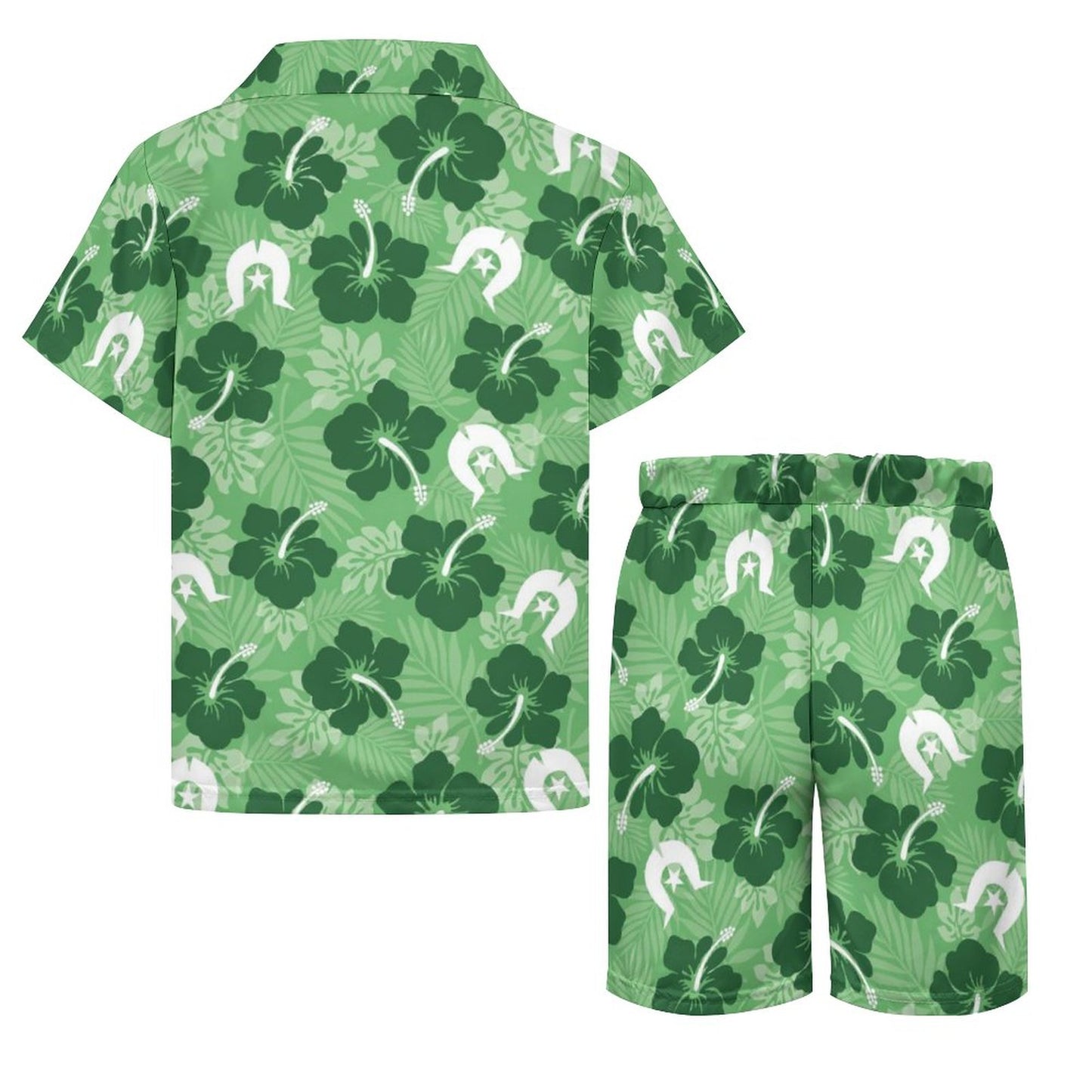 Hibiscus flowers with Dhari (Sea Grass Green) on Youth's/Kid's Casual Beach Outfit