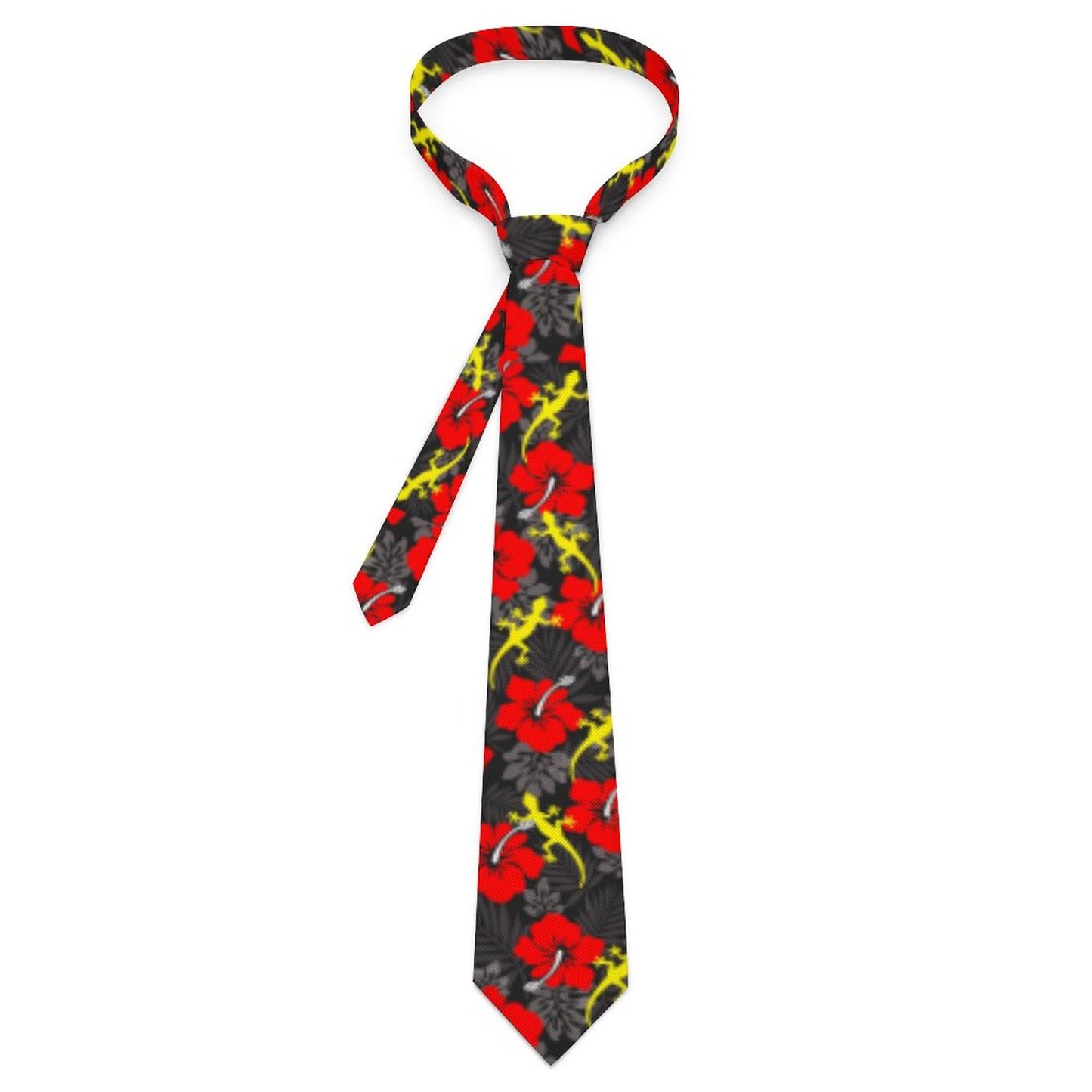 Royal Red Hibiscus flowers with Gecko on Men's Formal Tie