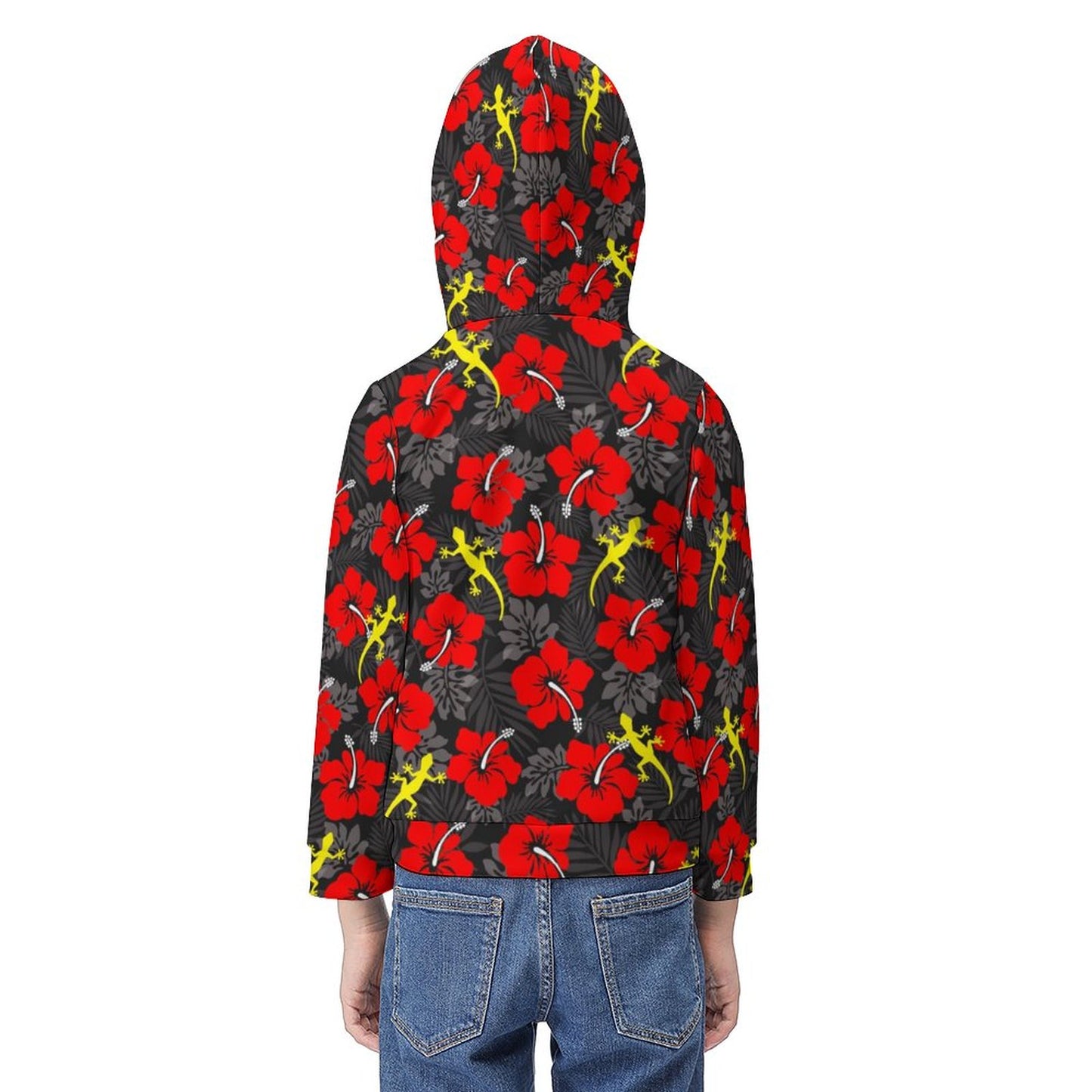 Royal Red Hibiscus flowers with Gecko on Children's Hoodie