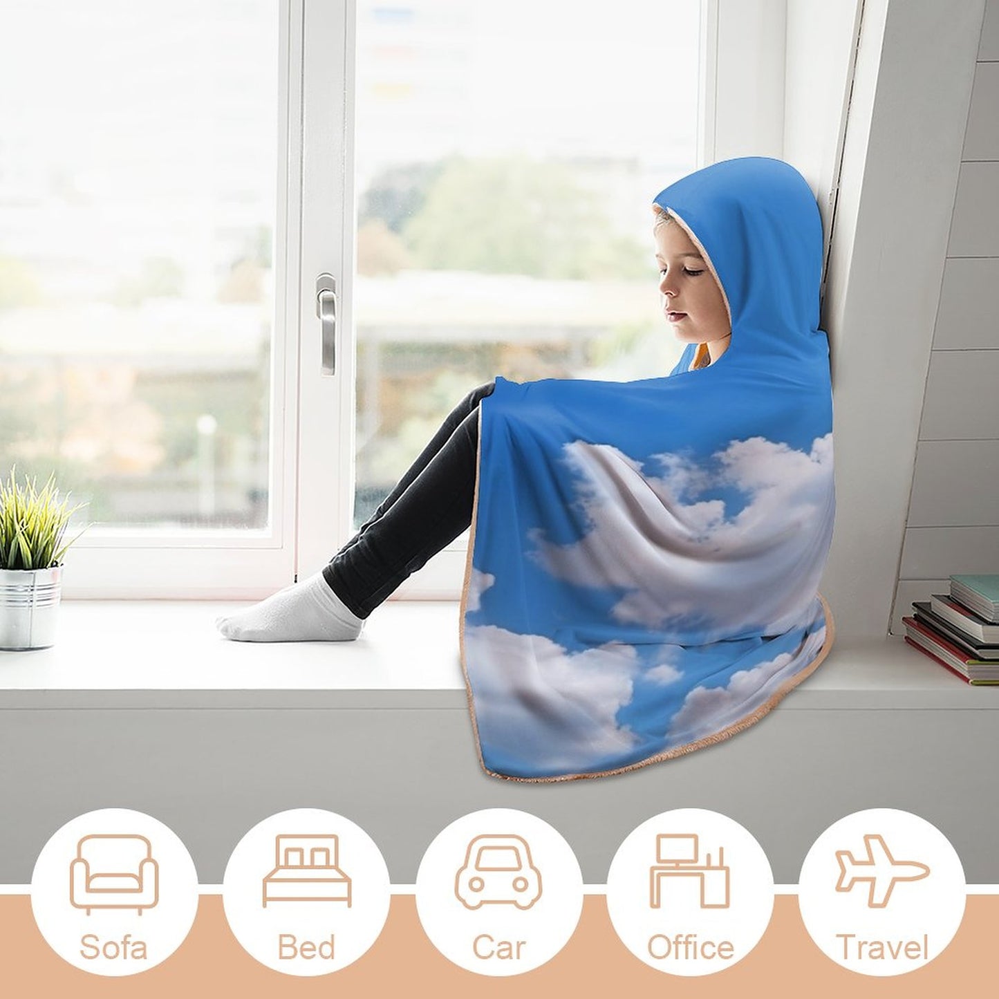 Clouds on Wrap Hooded Blanket-40"x50"/ 100x130cm