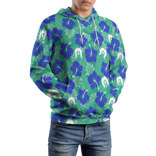 Royal Blue Hibiscus flowers with Dhari on Men's Cool Hoodie with Double-layer Cap
