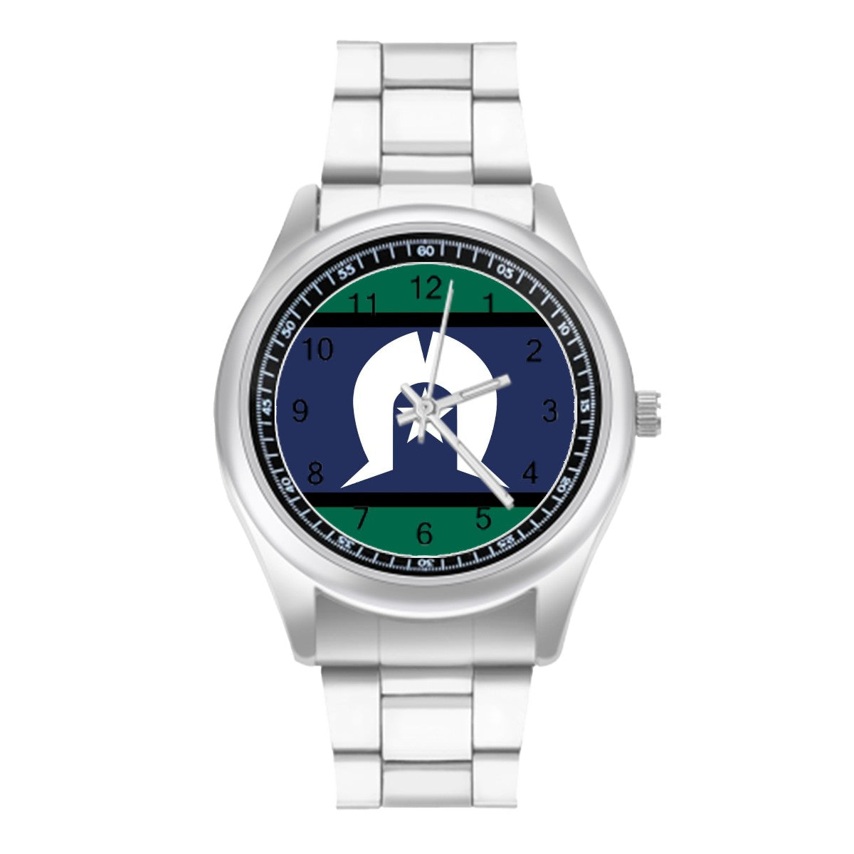 Torres Strait Flag on Simple Stainless Steel Watch
