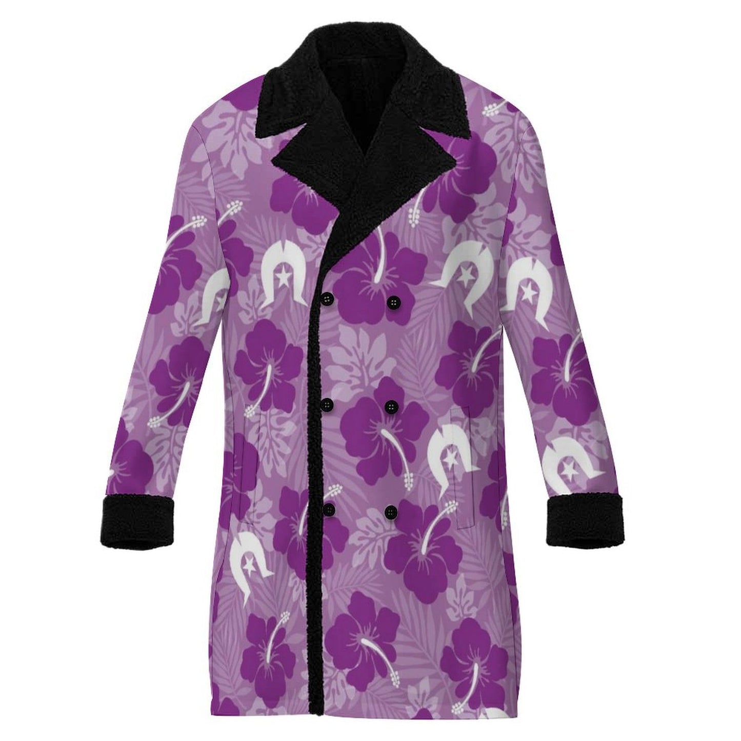 Hibiscus flowers with Dhari (Royal purple) on Men's Double Breasted Coat