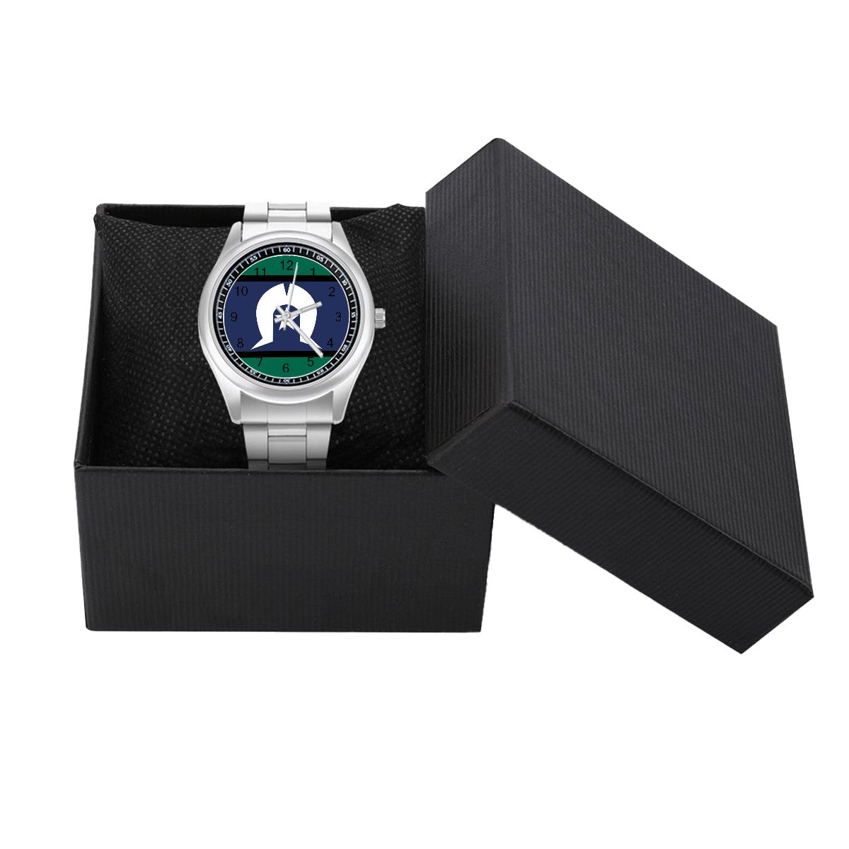 Torres Strait Flag on Simple Stainless Steel Watch
