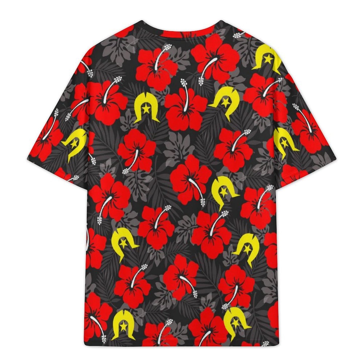 Royal Red Hibiscus with Yellow Dhari on Plus Size Drop Shoulder T-Shirt