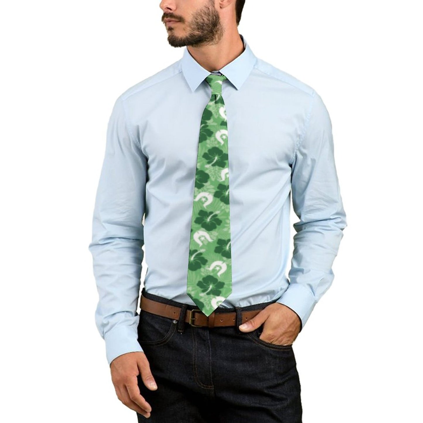 Hibiscus flowers with Dhari (Sea Grass Green) on Men's Formal Tie