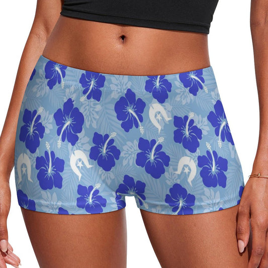Hibiscus flowers with White Dhari (Sky blue) on 180gsm Women's Boxer Briefs