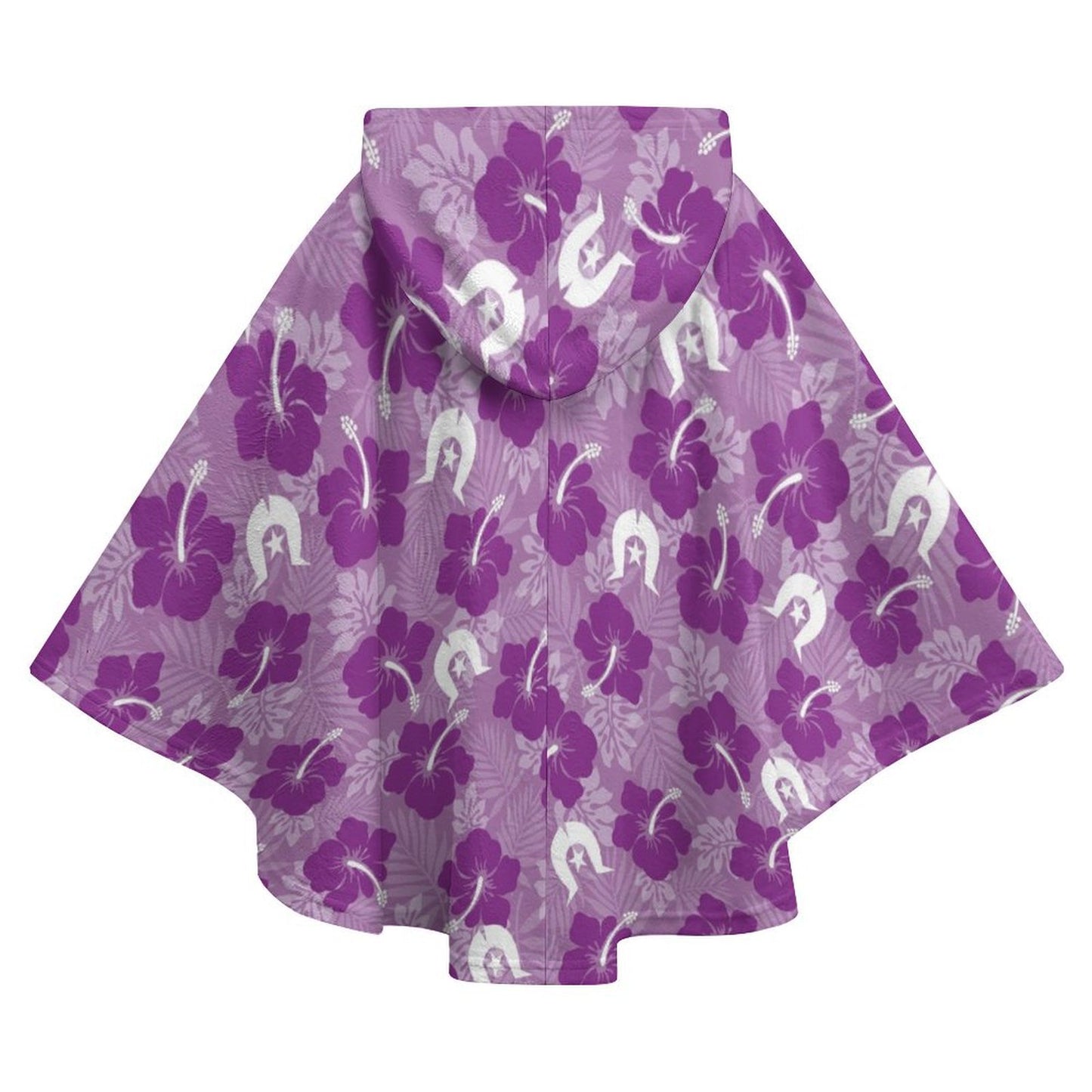 Hibiscus flowers with Dhari (Royal purple) on Fleece Hooded Cape for Adults